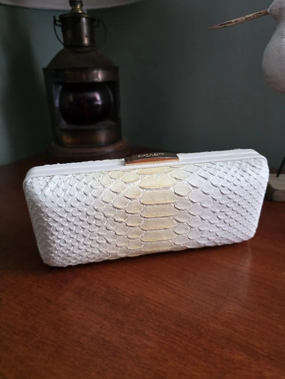 Coach 51550 Madison Pinnacle Minaudiere Ivory Python Embossed Leather Clutch